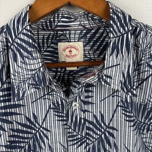 Brooks Brothers Shirt Mens XXL Indigo Striped Palm Casual Button Up Red Fleece